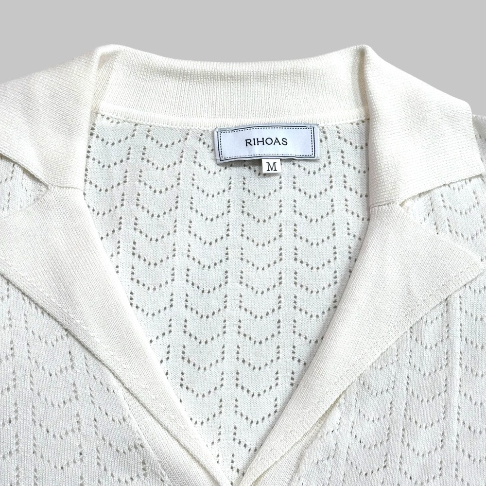 Rihoas Cream Short Sleeve Knit Button-Down Top - Women’s Medium - Picture 3 of 5
